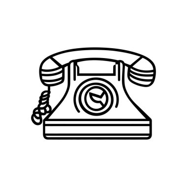 Geleneksel kıvrımlı kabloyla şeffaf, basit ve temiz bir zemin üzerine kurulmuş klasik bir telefonun sanat tasarımı..