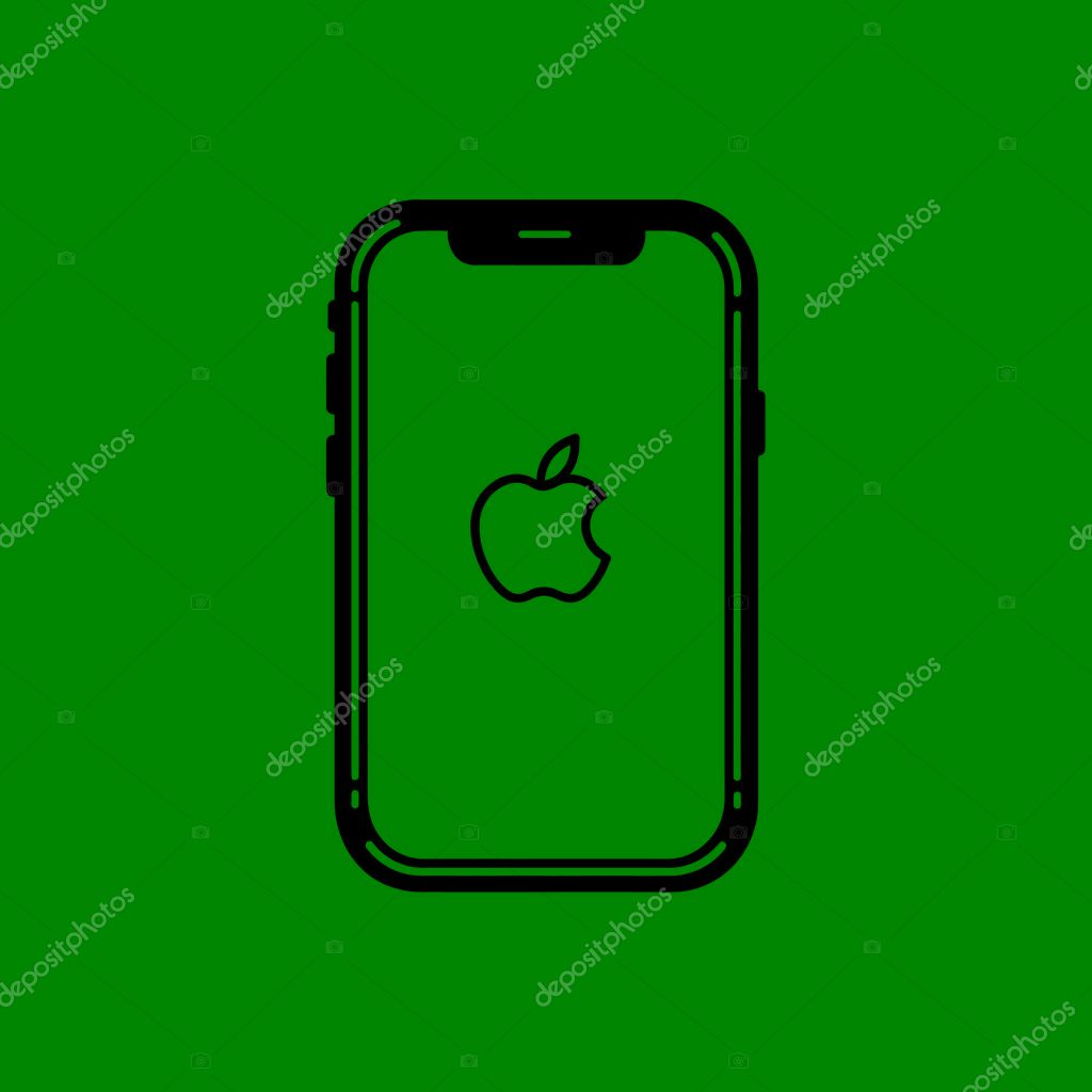A modern mobile phone sketch features a minimalist black and white design, showcasing an apple logo, ideal for technology or branding themes with transparent backdrop.