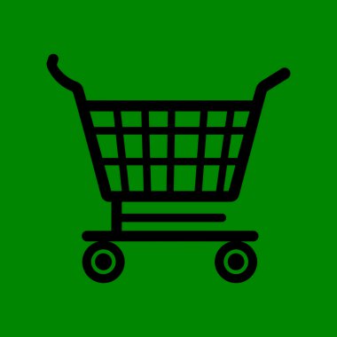 Bu resim, şebeke tasarımlı siyah bir ana hattan oluşan, minimalist bir yaklaşıma sahip bir alışveriş arabası simgesini içeriyor. Dört tekerlek ve kol basit ama tanınabilir bir form sağlar..