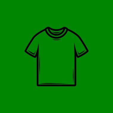 Asgari bir vektör, temiz, koyu siyah çizgileri olan ve giyim veya tarzla ilgili içerik için net ve çok yönlü bir resim oluşturan basit bir boş t-shirt tasarımı gösterir..
