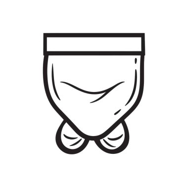 Taslak bandana, dikdörtgen bir üst, kumaş örtüsü ve tek renkli vektör tasarımında düğümlü bir alt içerir. Basit, minimalist ve grafik estetiği var..