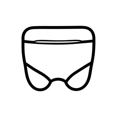 Minimalist bir siyah taslak, vurgu için izole edilmiş, beyaz bir zemin üzerinde duran beyaz yüzme donlarını sunar. Tasarım basit ve göz alıcı..