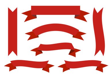 Web sayfası için kırmızı pankartlar ve etiketler, satış promosyonu tasarım unsuru. Boş kırmızı yer imleri, kağıt veya kumaş rozetleri şablon ve kurdele bayrakları sayfa üstü, yan ve köşe 3d gerçekçi vektörler seti