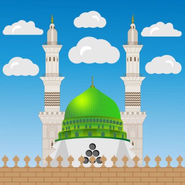 Madina kubbeyi iki Minare arkaplan gökyüzü illüstrasyon tasarım vektörü paylaş