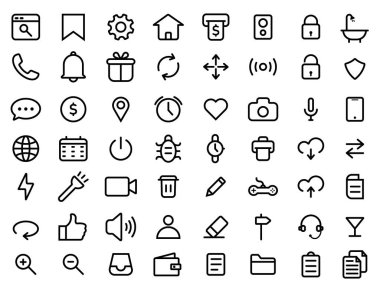 Beyaz arkaplanda simge tasarım ikonları koleksiyon sembolü seti