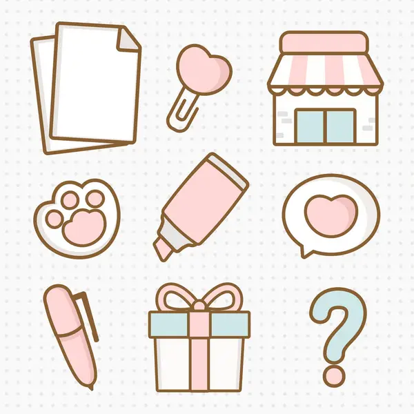 Kawaii tarzında webshop için sevimli simge tasarımları koleksiyonu