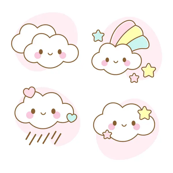 Kawaii tarzında gökkuşağı desenli şirin bulut koleksiyonu