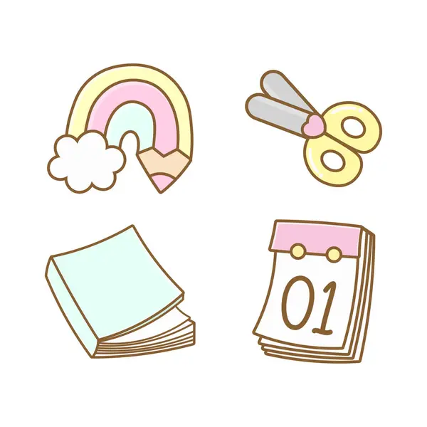 Okul Öncesi Okul Malzemeleri Kawaii Biçiminde Okula Dönüş İçin Çizimler
