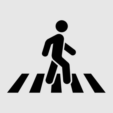 Yaya geçiş ikonu, Zebra geçişi, yolda yürüyen kişi / zebra geçişi, vektör illüstrasyonu.