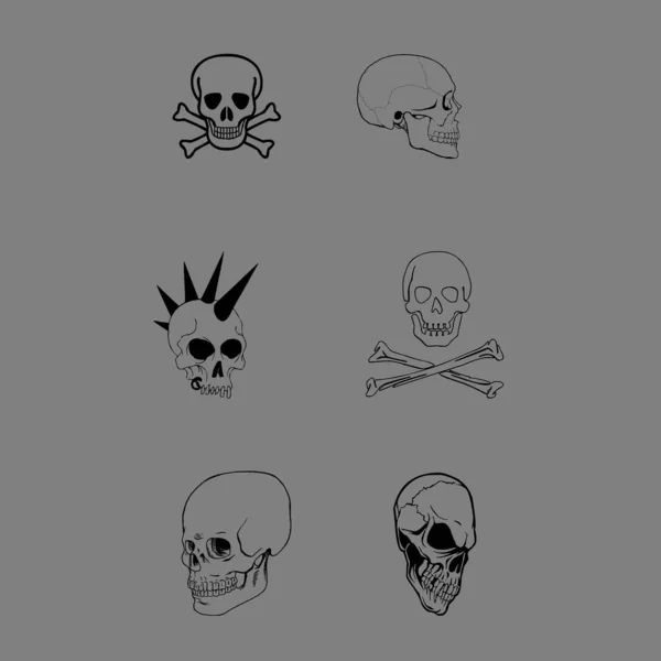 Conjunto Cráneos Divertidos Logotipos Cráneo Ilustración Vectores — Vector de stock