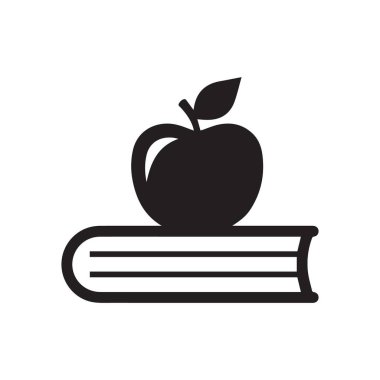 beyaz arkaplan siluet vektör illüstrasyonu üzerine kitap elma simgesi