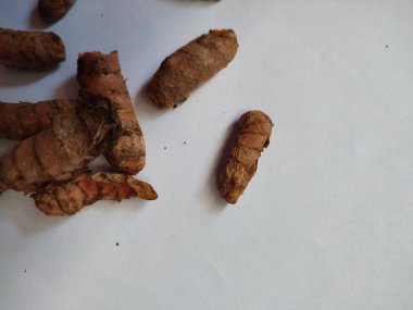 Beyaz arka planda izole edilmiş bazı baharatlar ve zencefiller