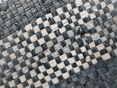 The background texture and pattern of the floor mat are made from white and dark blue patchwork clipart