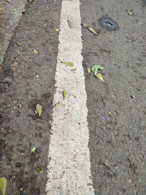 Sürücü güvenliği için asfalt yol yüzeyindeki beyaz çizgiler