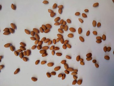 Beyaz arka planda izole edilmiş bir fıstık yığını.