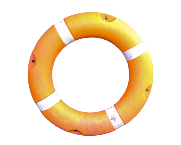 Beyaz çizgili, yıpranmış ve beyaz arka planda izole edilmiş turuncu bir yaşam şamandırası.