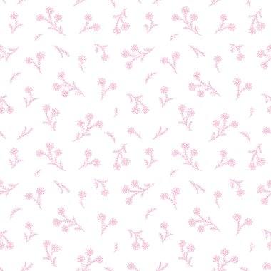Botanik çiçek desensiz, dipsiz desenli, şirin pembe gül çiçekleri ve beyaz izole arka planda yapraklar, doğal çiçek mahsulü. Baskı tekstil duvar kağıtları, kadın, bahar ve yaz için tasarım şablonu, davet vektör ilülasyonu