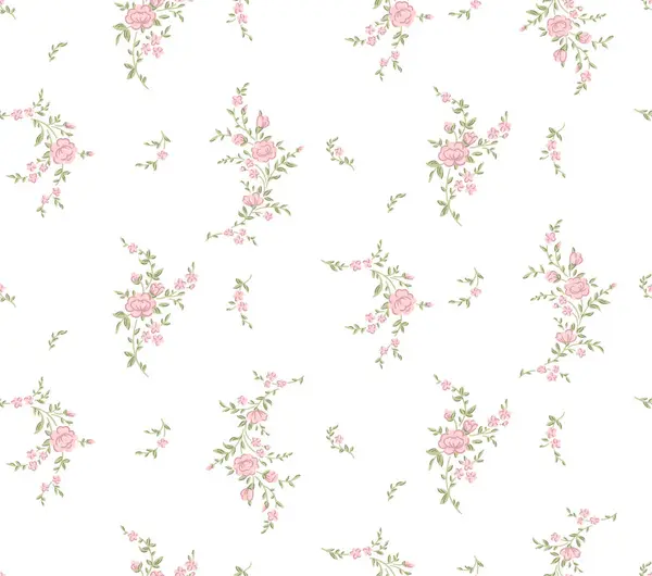 Botanik çiçek desensiz, dipsiz desenli, şirin pembe gül çiçekleri ve beyaz izole arka planda yapraklar, doğal çiçek mahsulü. Baskı tekstil duvar kağıtları, kadın, bahar ve yaz için tasarım şablonu, davet vektör ilülasyonu