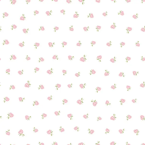 Botanik çiçek desensiz, dipsiz desenli, şirin pembe gül çiçekleri ve beyaz izole arka planda yapraklar, doğal çiçek mahsulü. Baskı tekstil duvar kağıtları, kadın, bahar ve yaz için tasarım şablonu, davet vektör ilülasyonu