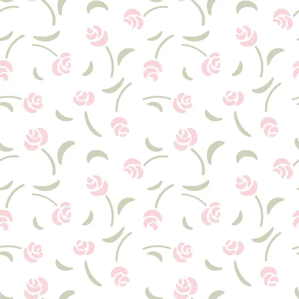 Botanik çiçek desensiz, dipsiz desenli, şirin pembe gül çiçekleri ve beyaz izole arka planda yapraklar, doğal çiçek mahsulü. Baskı tekstil duvar kağıtları, kadın, bahar ve yaz için tasarım şablonu, davet vektör ilülasyonu