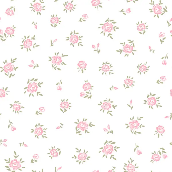 Botanik çiçek desensiz, dipsiz desenli, şirin pembe gül çiçekleri ve beyaz izole arka planda yapraklar, doğal çiçek mahsulü. Baskı tekstil duvar kağıtları, kadın, bahar ve yaz için tasarım şablonu, davet vektör ilülasyonu