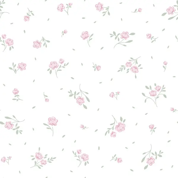 Botanik çiçek desensiz, dipsiz desenli, şirin pembe gül çiçekleri ve beyaz izole arka planda yapraklar, doğal çiçek mahsulü. Baskı tekstil duvar kağıtları, kadın, bahar ve yaz için tasarım şablonu, davet vektör ilülasyonu