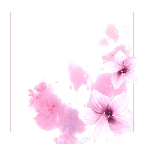 Květinový Rám Akvarelem Růžové Magnólie Květiny Poupata Ručně Malované Ilustrace — Stock fotografie