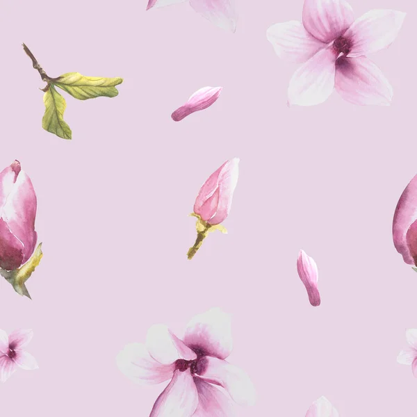 Květinový Akvarel Bezešvný Vzor Ručně Malované Ilustrace Kvetoucí Růžové Fialové — Stock fotografie