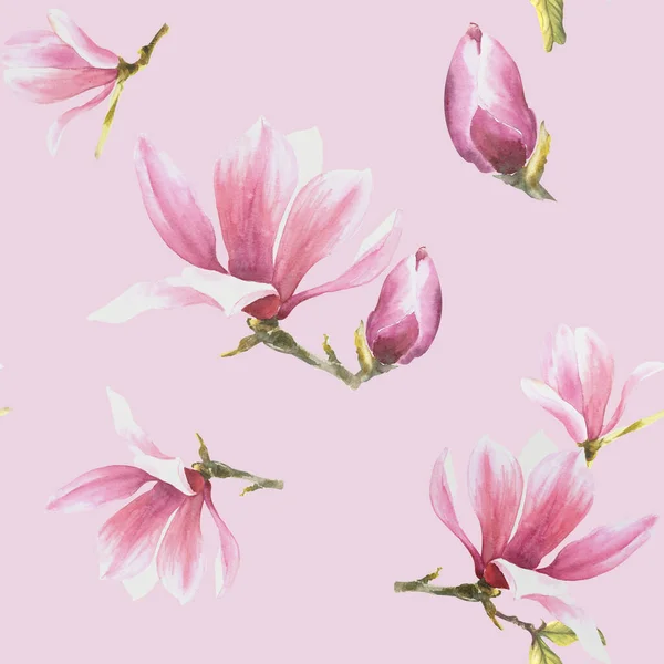 Květinový Akvarel Bezešvný Vzor Ručně Malované Ilustrace Kvetoucí Růžové Fialové — Stock fotografie