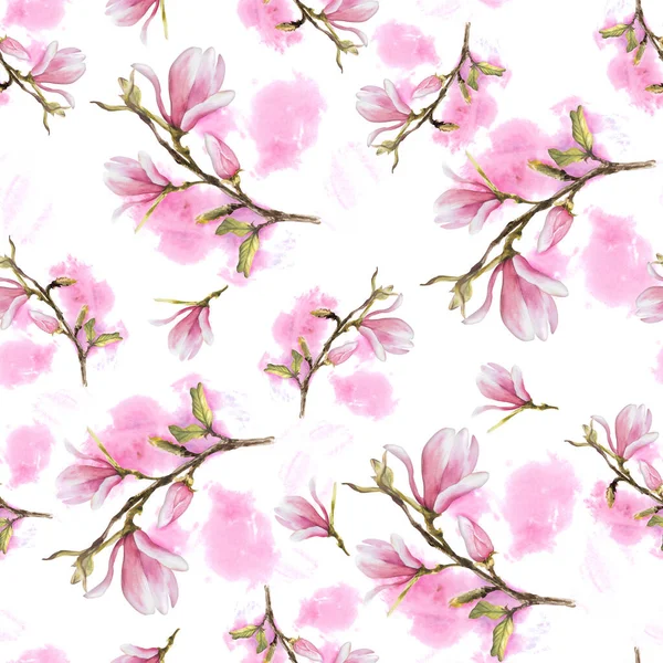 Fiore Acquerello Modello Senza Soluzione Continuità Illustrazione Dipinta Mano Magnolia — Foto Stock