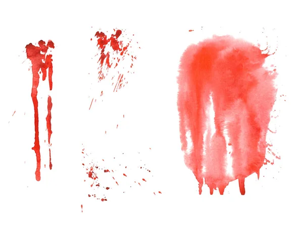 Αίμα Πιτσιλάει Και Λεκιάζει Κόκκινες Κηλίδες Υδατογραφίας Απομονωμένο Λευκό Φόντο — Φωτογραφία Αρχείου