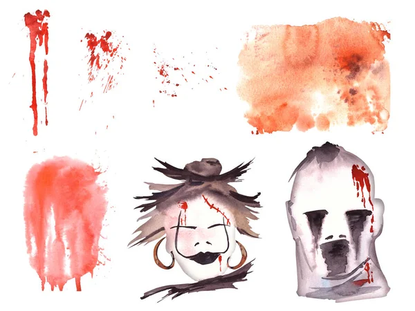 Halloween Set Witch Ghost Blood Splatters Stains Watercolor Scary Hand — Stock Photo, Image