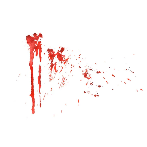 血液スプラッターと汚れ 水彩画イラストの赤いブロットは 血液コンセプトのためのハロウィーンのドロップのための白い背景リアルな血まみれのスプラッターを隔離しました ステッカー タトゥー プリントのためのデザイン — ストック写真