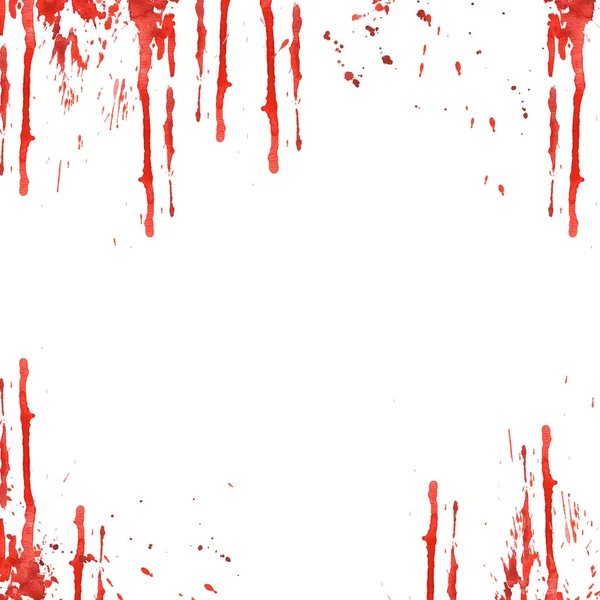 Halloween Kwadratowa Ramka Rozpryskami Krwi Akwarela Ręcznie Malowane Ilustracja Odizolowane — Zdjęcie stockowe
