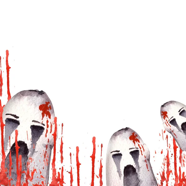 Halloween Rám Duch Krvavými Skvrnami Akvarel Děsivé Ručně Malované Ilustrace — Stock fotografie