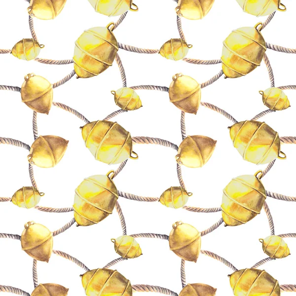 Морські Елементи Морські Жовті Бухти Мотузками Ізольовані Білому Тлі Ручна — стокове фото