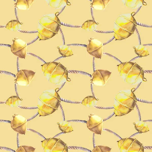 Морські Елементи Морські Жовті Бухти Мотузками Ізольовані Білому Тлі Ручна — стокове фото