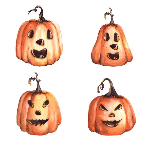 Set Halloween Calabaza Ilustración Acuarela Cara Aterradora Elemento Cabeza Calabaza —  Fotos de Stock