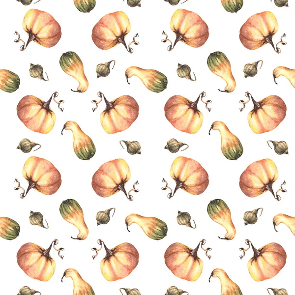 Gemüse Nahtlose Kürbisse Buntes Muster Vereinzelter Weißer Hintergrund Aquarell Herbst — Stockfoto