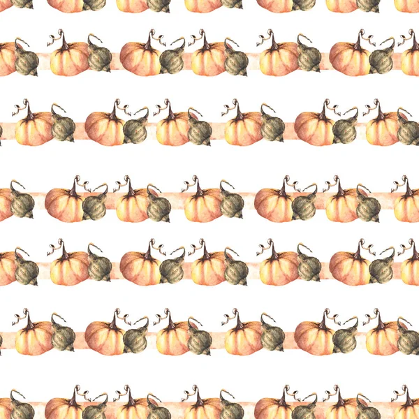 Gemüse Nahtlose Kürbisse Streifenmuster Vereinzelter Weißer Hintergrund Aquarell Herbst Illustration — Stockfoto