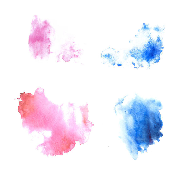 Hand-painted watercolor Illustration pink and blue spots and splashes. It is a boy or a girl, he or she, gender reveal party. Isolated on a white background. Perfect texture for your creative design