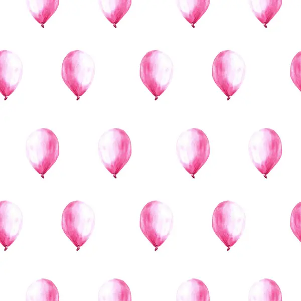 Pink air balloon seamless pattern It is a baby girl, newborn birthday party Hand painted watercolor illustration isolated on white background Repeating design base for print cover, wrapping, wallpaper