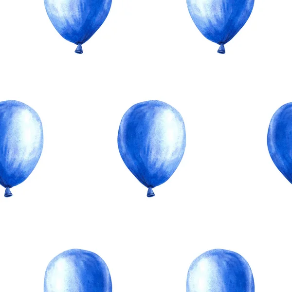 Blue air balloon seamless pattern It is a baby boy, newborn, birthday party Hand painted watercolor illustration isolated on white background Repeating design base for print cover, wrapping, wallpaper
