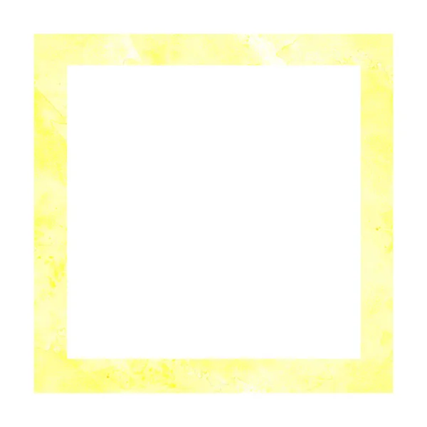 Watercolor square frame yellow splashes Hand painted illustration. Abstract yellow spots and splashes on isolated white background Universal base template for your design of card, label, invitation.