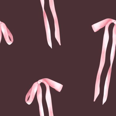 Pembe ipek pruva deseni. Suluboya şirin saç kurdelesi, kız eşcinsellik tarzı kumaş. Saç fiyonku, saç stili ürün ambalajı, duvar kağıdı. El çizimi çizimi. İzole edilmiş koyu arkaplana tırman