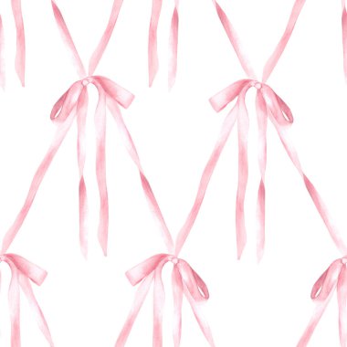 Pembe ipek yay kusursuz desen. Tatlı suluboya saç kurdelesi, elmas kafes dizaynlı kız eşcinsellik tarzı kumaş. Kızsal ürün ambalajı, duvar kağıdı. El çizimi resimleme arkaplandan izole edildi
