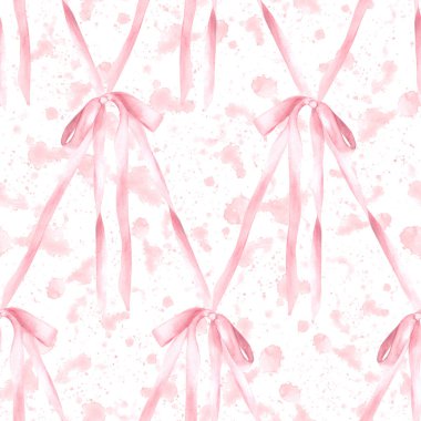 Sulu boya üzerindeki pembemsi pembemsi desenler gül arkaplan, sevimli saç kurdelesi, elmas kafes dizaynlı kiz coquette tarzı kumaş. Kız ürünü. El çizimi illüstrasyon izole Clipart