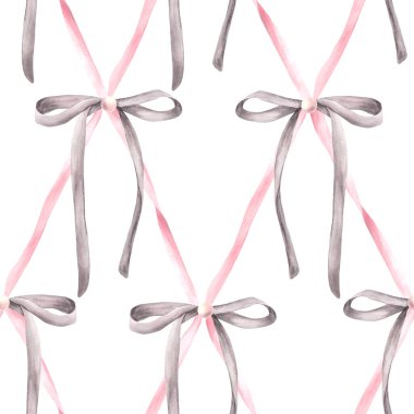 Pembe gri fiyonk pürüzsüz desen. Tatlı suluboya saç kurdelesi, elmas kafes dizaynlı kız eşcinsellik tarzı kumaş. Kızsal ürün ambalajı, duvar kağıdı. El çizimi resimleme arkaplandan izole edildi