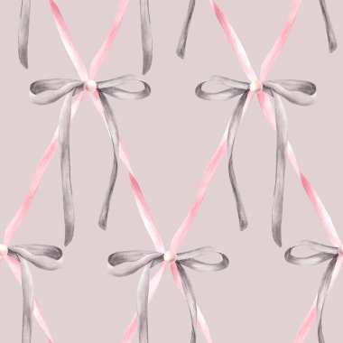 Pembe gri fiyonk pürüzsüz desen. Suluboya saç kurdelesi, elmas kafes dizaynlı dişi coquette tarzı kumaş. Kızsal ürün ambalajı, duvar kağıdı. El çizimi resimleme izole edilmiş renkli arkaplan