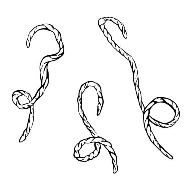 Döngülü iplikler, dikiş ipliği, nakış, örgü seti ip, sicim ya da bükülmüş tuval ipliği. Arkaplandan izole edilmiş hobi örgü ürünleri için siyah vektör çizimi çizimi 